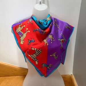 VTG Elaine Gold Eye catching square silk scarf.  A carousel horse print. 1980’s